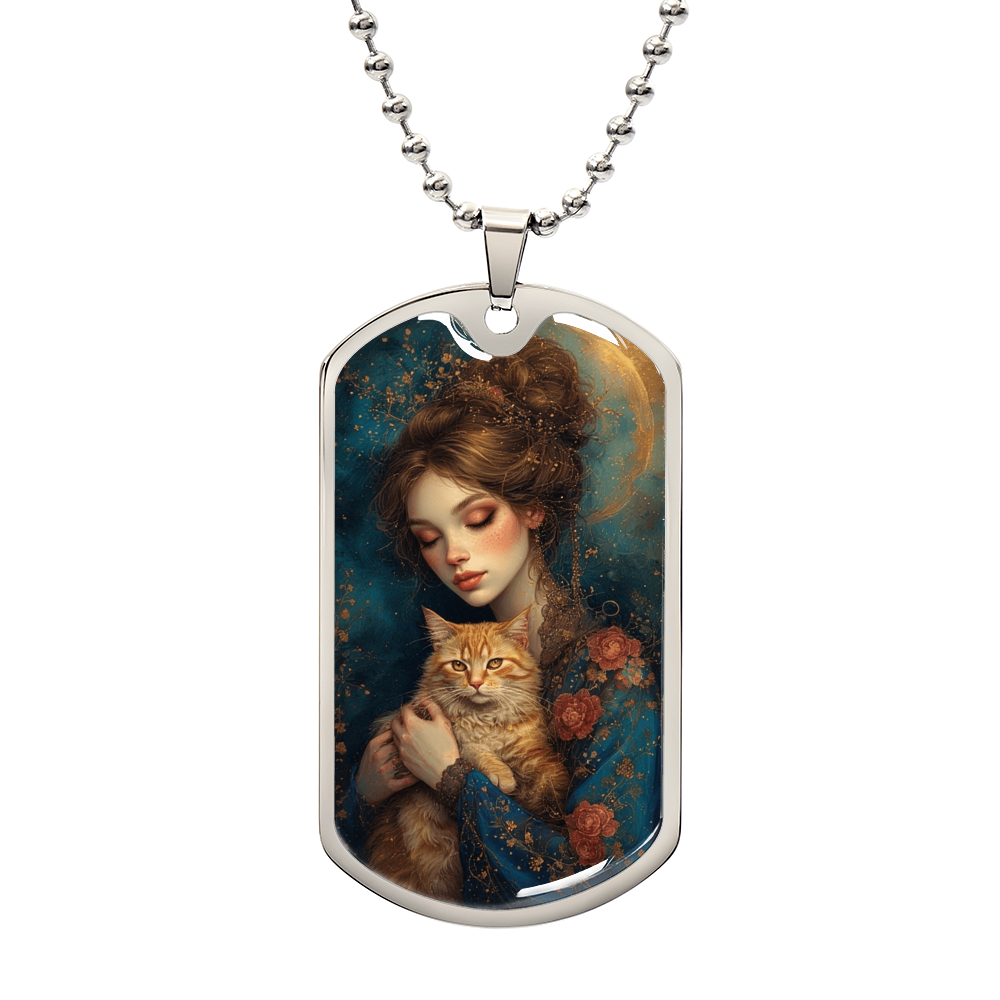 Beautiful Cat Lady with Roses Necklace