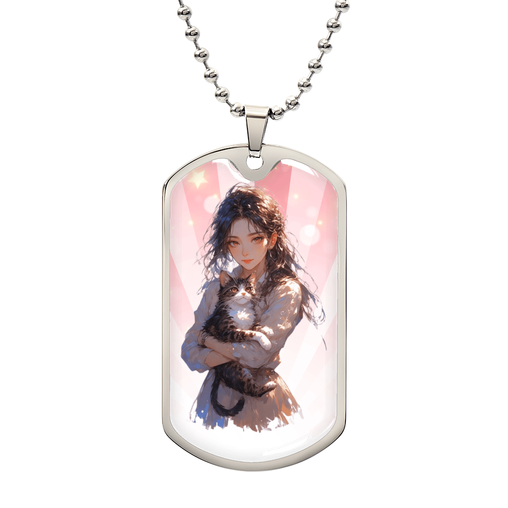 Anime Cat Lady Dog Tag Necklace