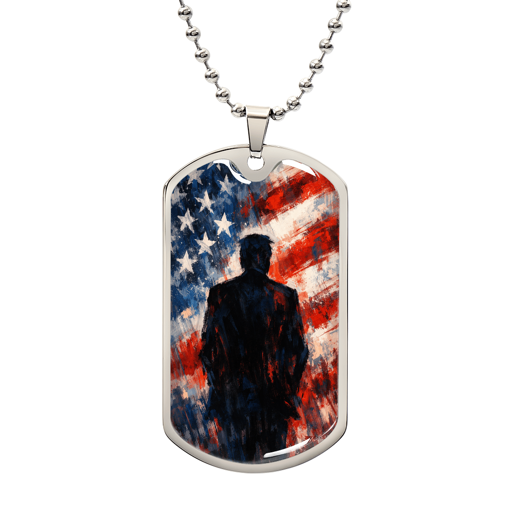 Abstract Americana Silhouette Dog Tag Necklace – Patriotic Statement Pendant