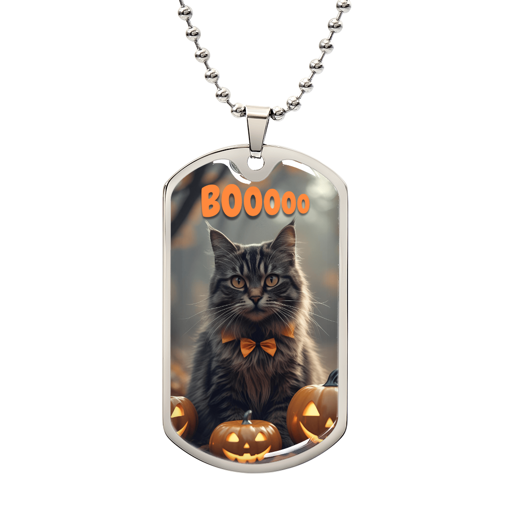 Boooo Kitty Halloween Dog Tag Necklace