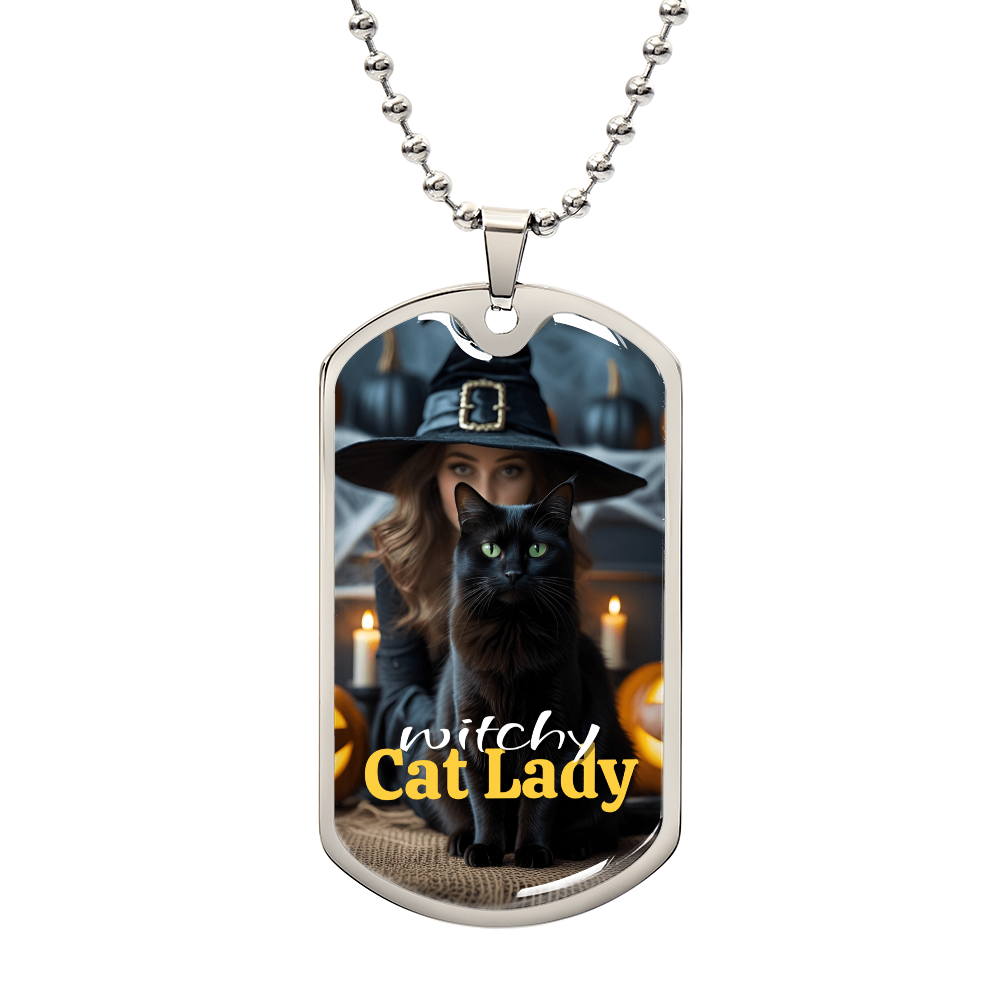 Witchy Cat Lady Dog Tag Necklace