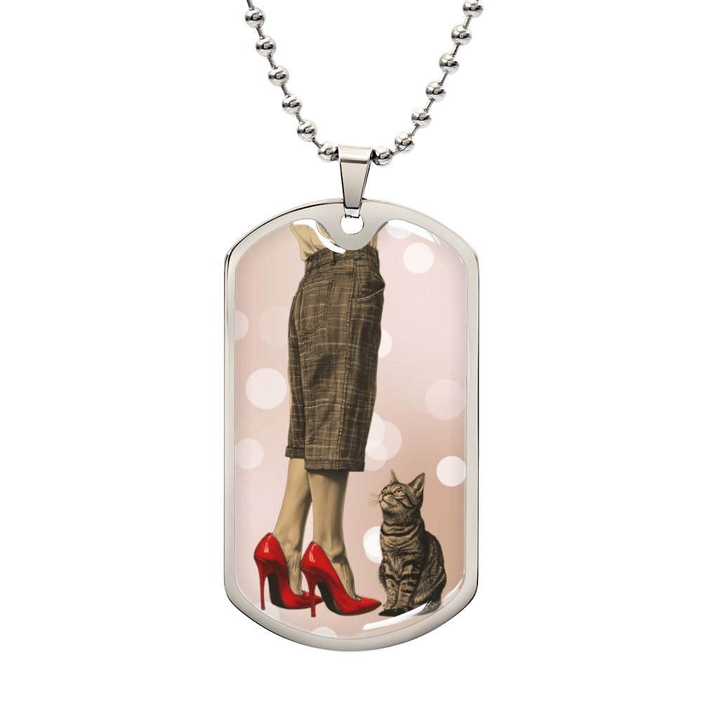 Red Shoe Cat Lady Dog Tag Necklace