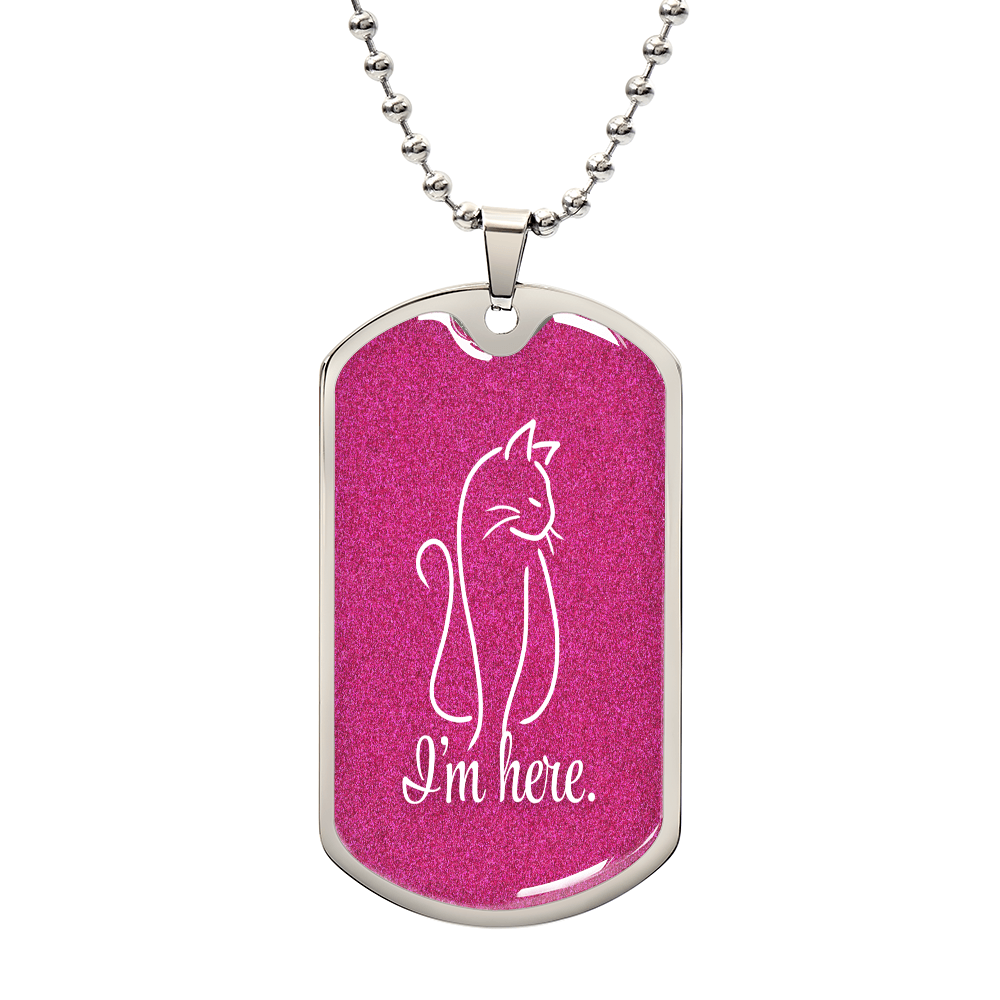 “I'm Here” Cat Line Art Dog Tag Necklace – Silver or Gold Finish