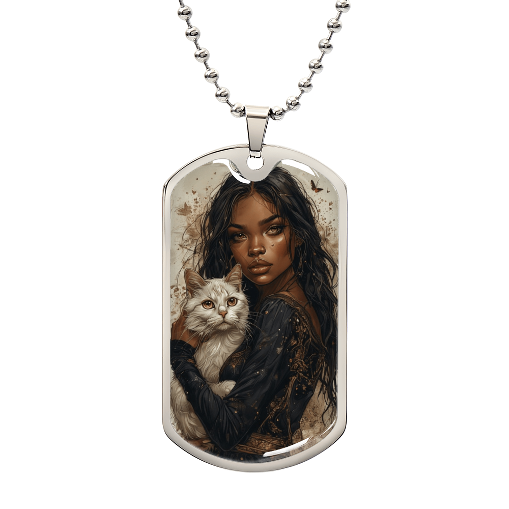 Beautiful Strong Cat Lady Dog Tag Pendant Necklace