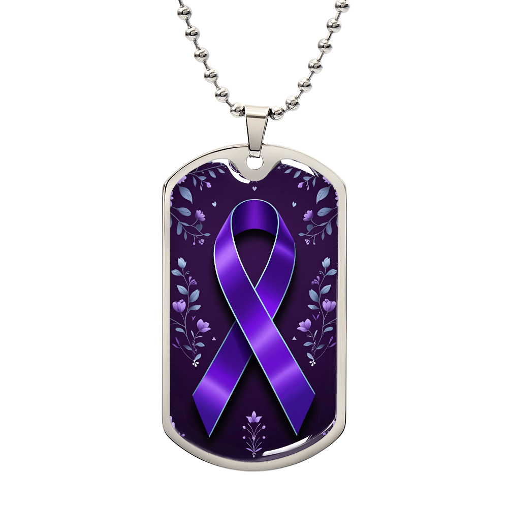 Purple Ribbon on Flowery Background Necklace