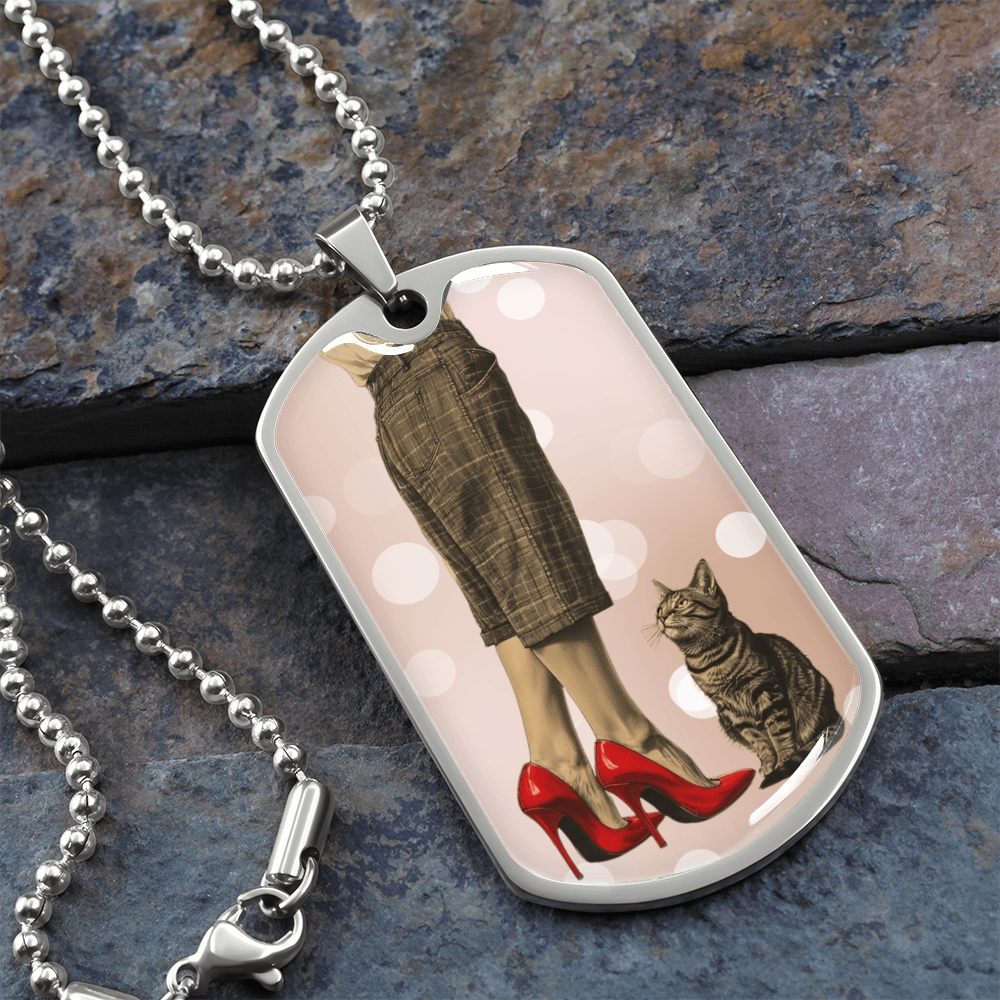 Red Shoe Cat Lady Dog Tag Necklace