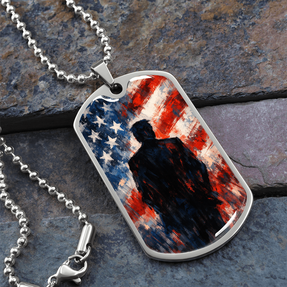 Abstract Americana Silhouette Dog Tag Necklace – Patriotic Statement Pendant