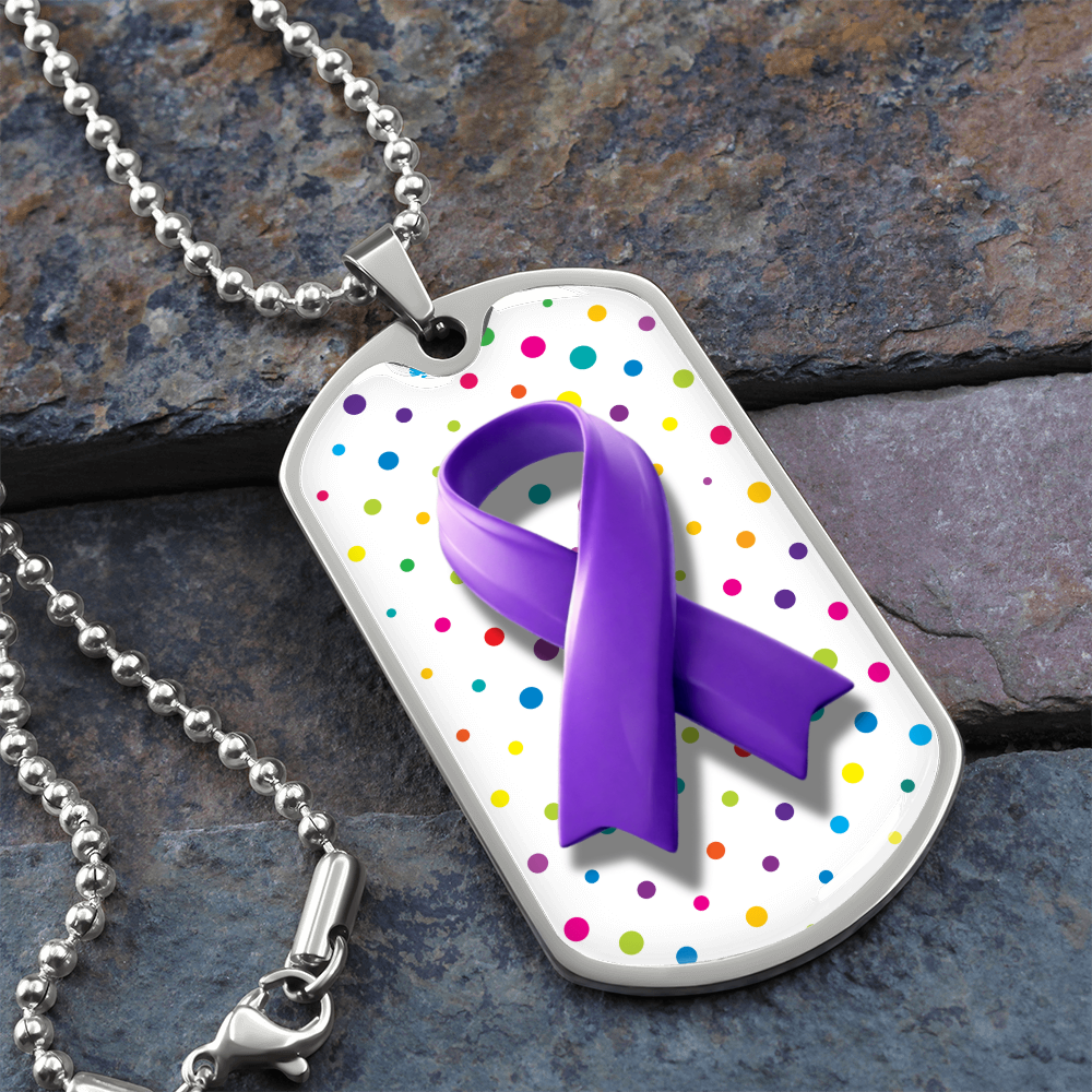 Bubble Ribbon on Polka Dots Epilepsy Awareness Necklace