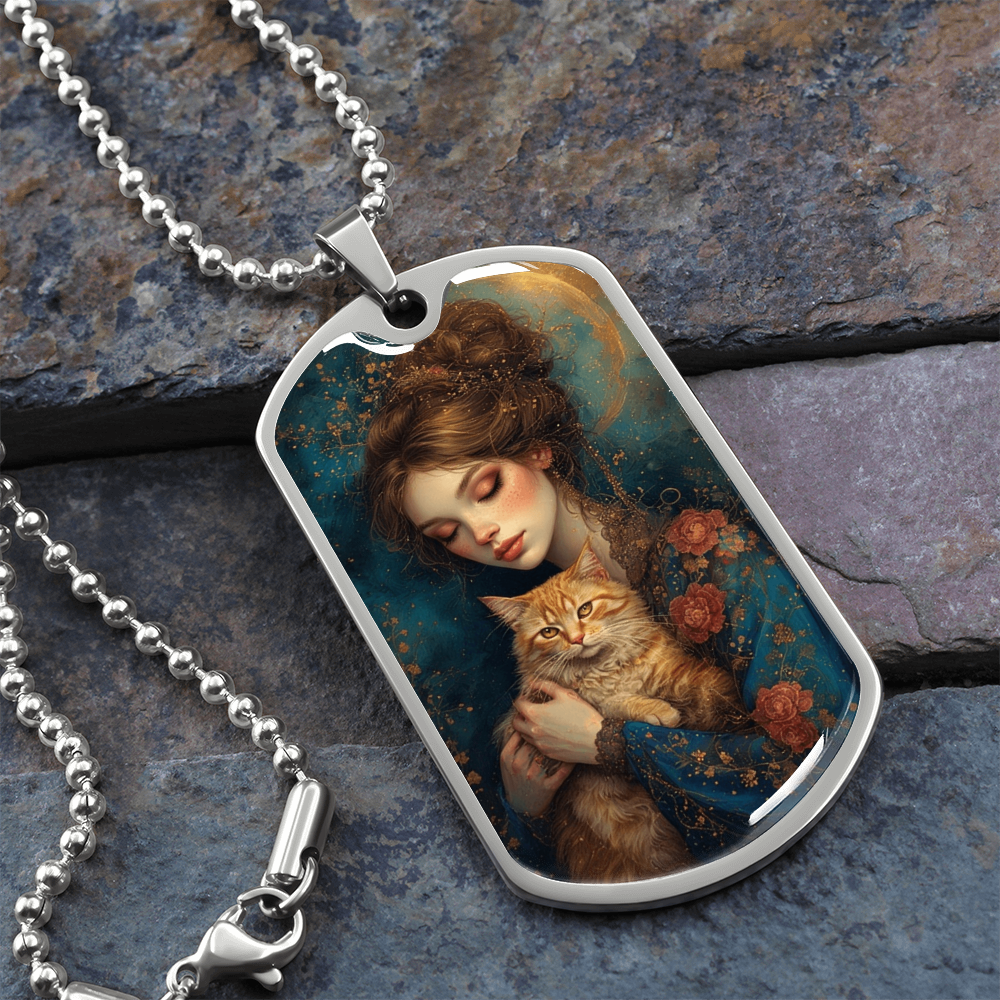 Beautiful Cat Lady with Roses Necklace