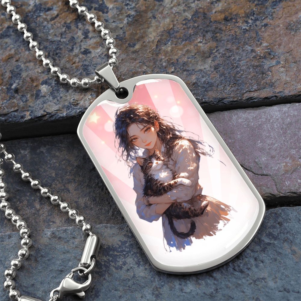 Anime Cat Lady Dog Tag Necklace