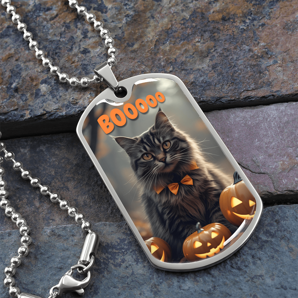 Boooo Kitty Halloween Dog Tag Necklace