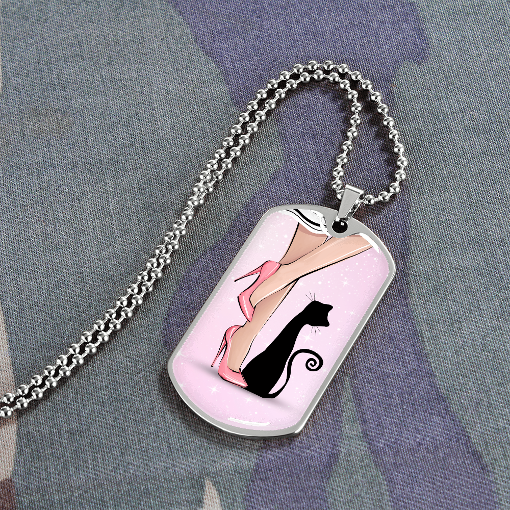 Pink Cat Lady Dog Tag Necklace