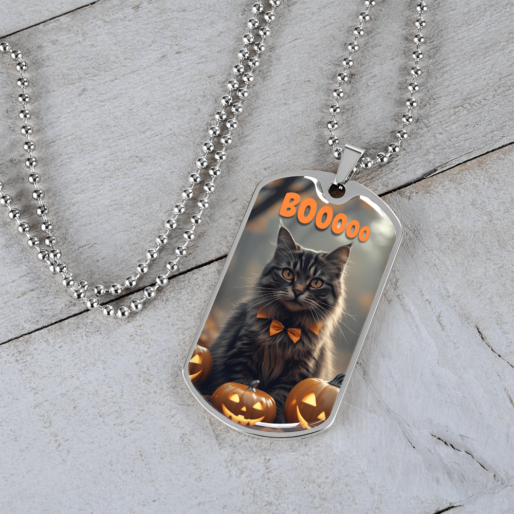 Boooo Kitty Halloween Dog Tag Necklace