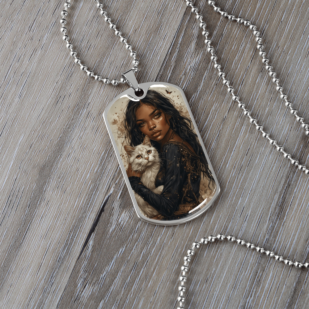 Beautiful Strong Cat Lady Dog Tag Pendant Necklace