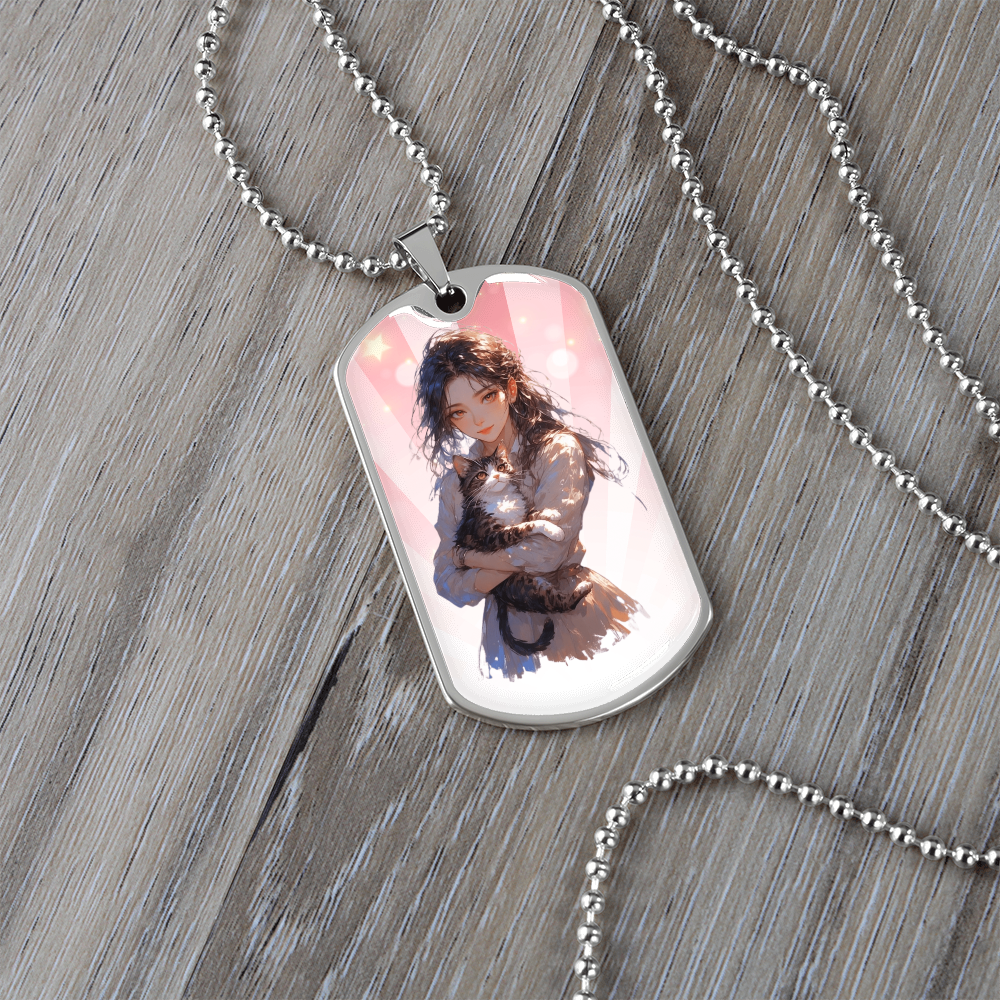Anime Cat Lady Dog Tag Necklace
