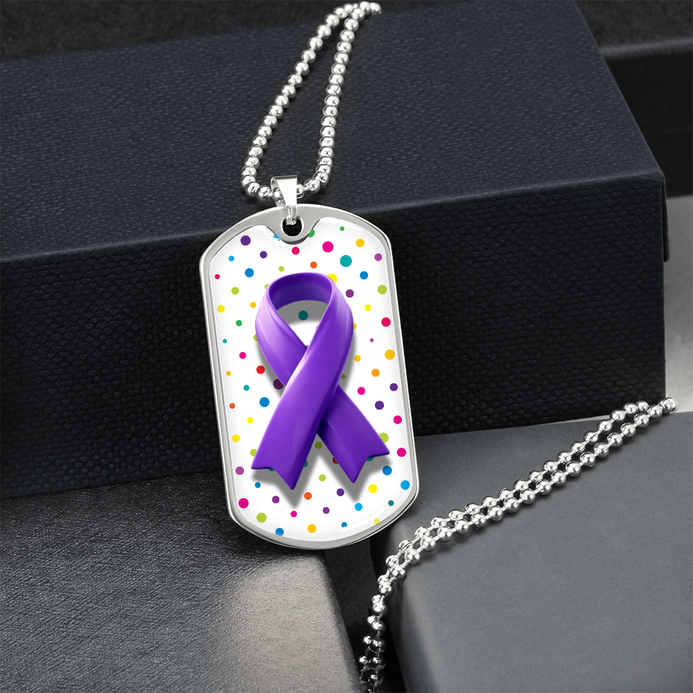 Bubble Ribbon on Polka Dots Epilepsy Awareness Necklace