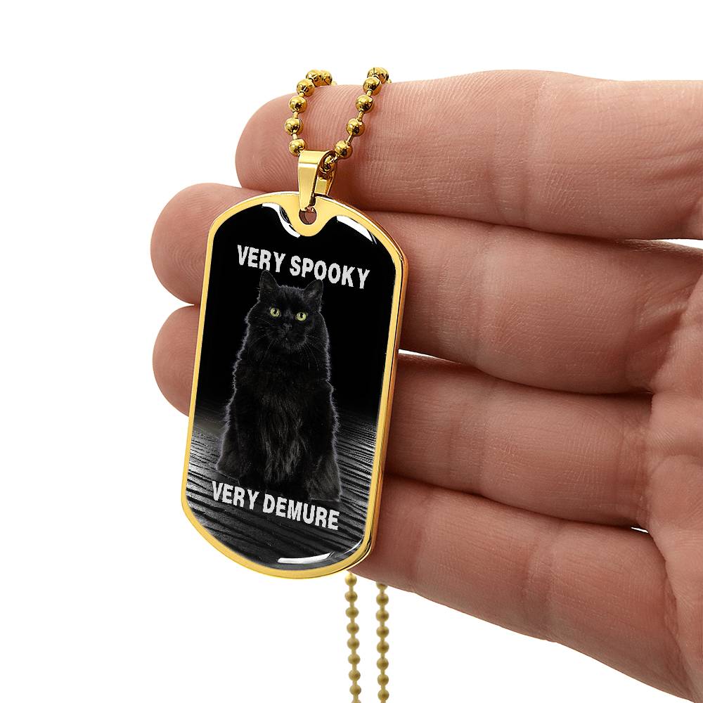 Photo depicting the ​Spooky Demure Black Cat Necklace from EpiAl's Shop.