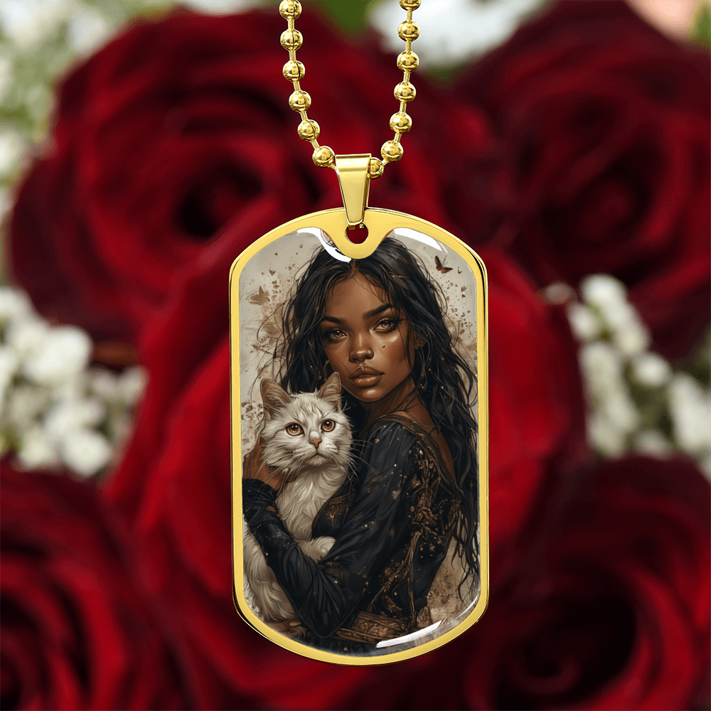 Beautiful Strong Cat Lady Dog Tag Pendant Necklace