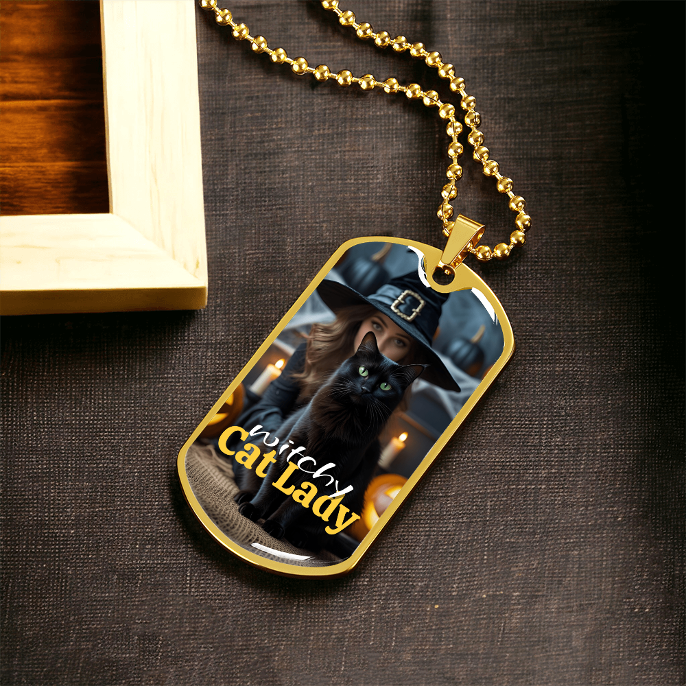 Witchy Cat Lady Dog Tag Necklace