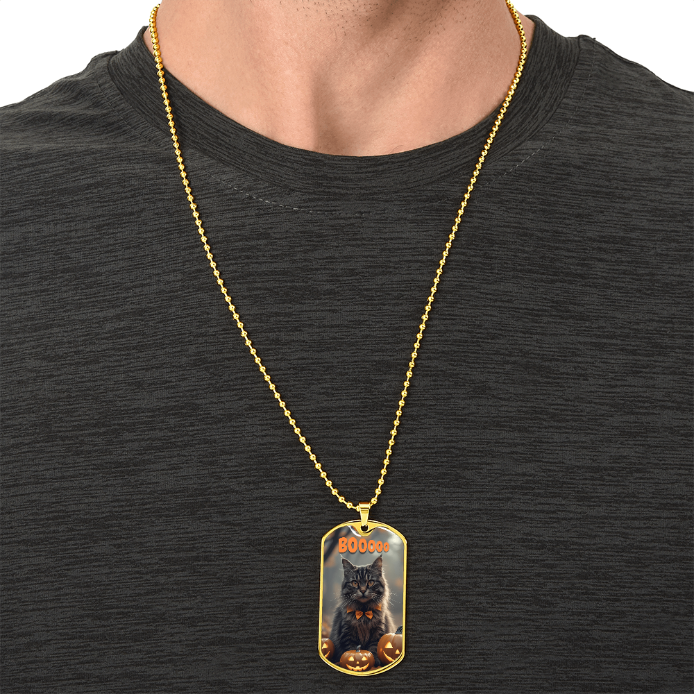 Boooo Kitty Halloween Dog Tag Necklace