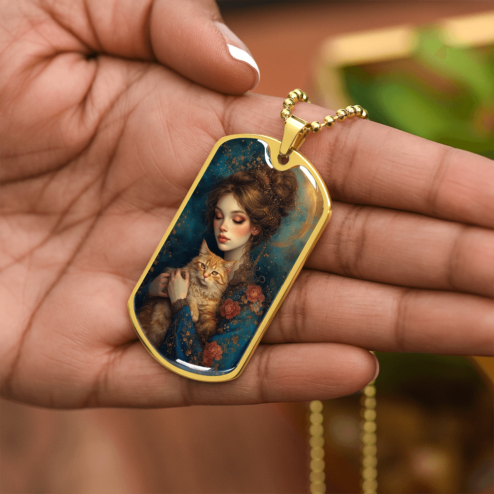 Beautiful Cat Lady with Roses Necklace