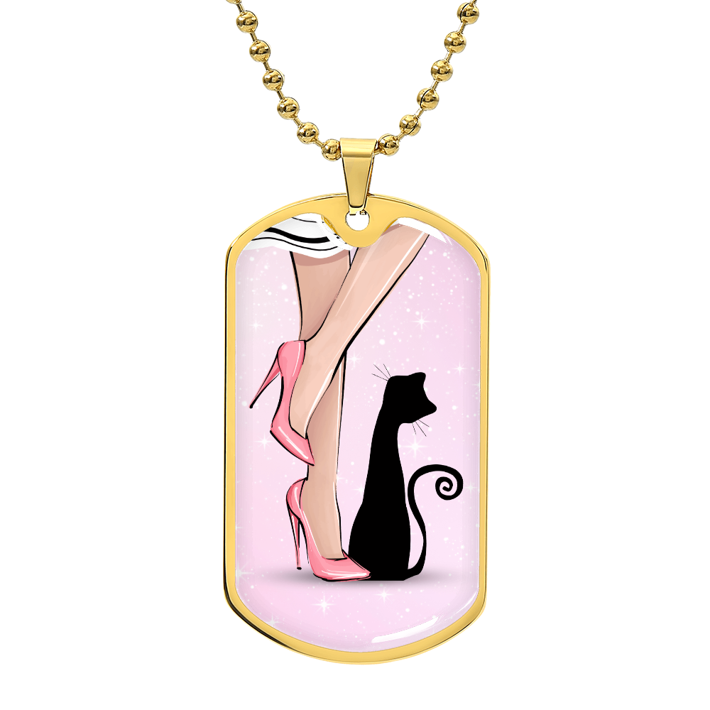 Pink Cat Lady Dog Tag Necklace