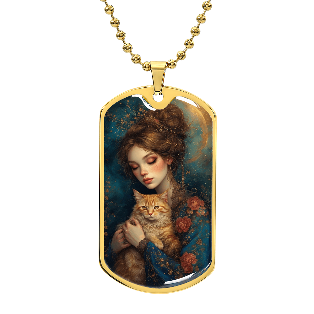 Beautiful Cat Lady with Roses Necklace