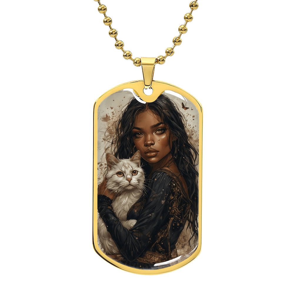 Beautiful Strong Cat Lady Dog Tag Pendant Necklace