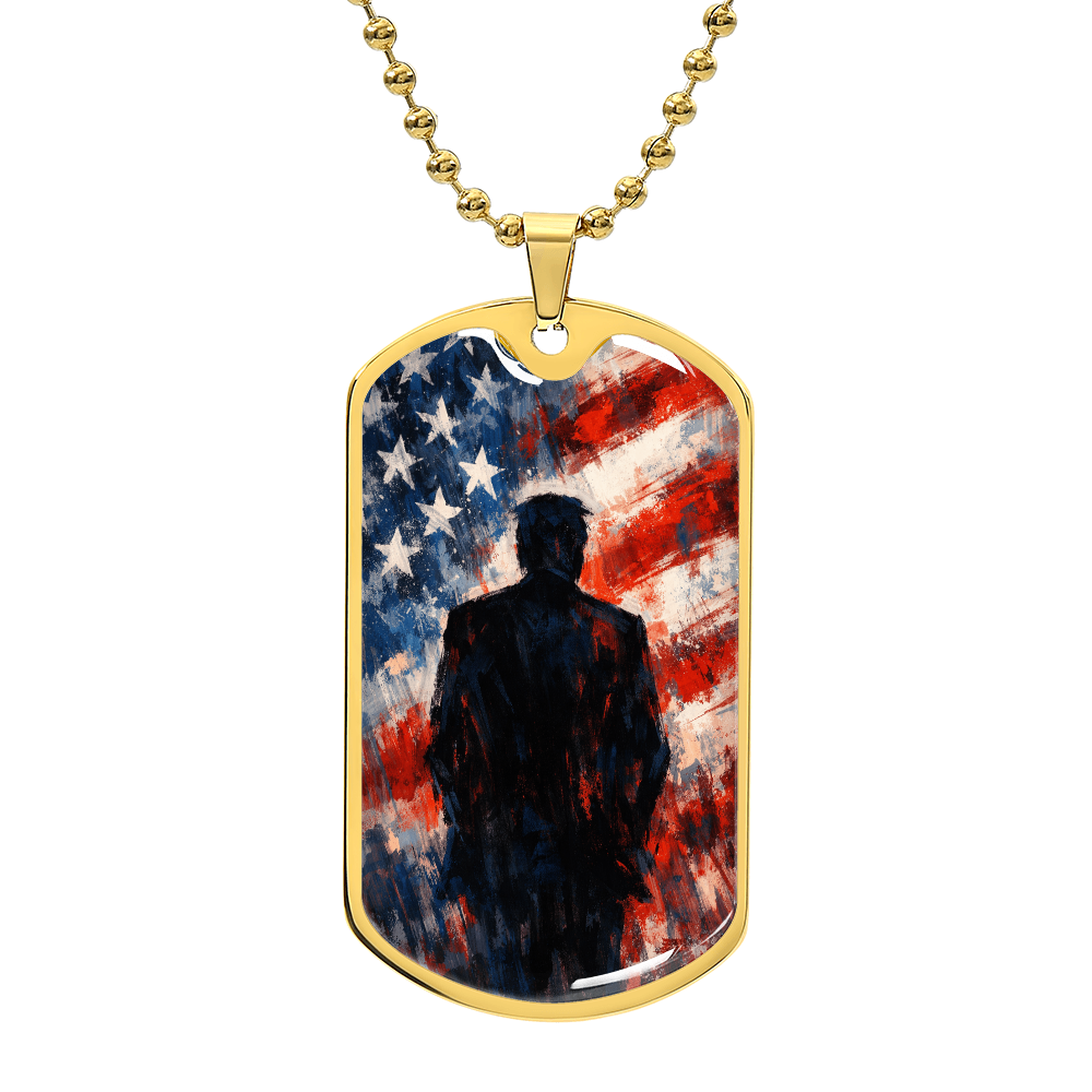 Abstract Americana Silhouette Dog Tag Necklace – Patriotic Statement Pendant