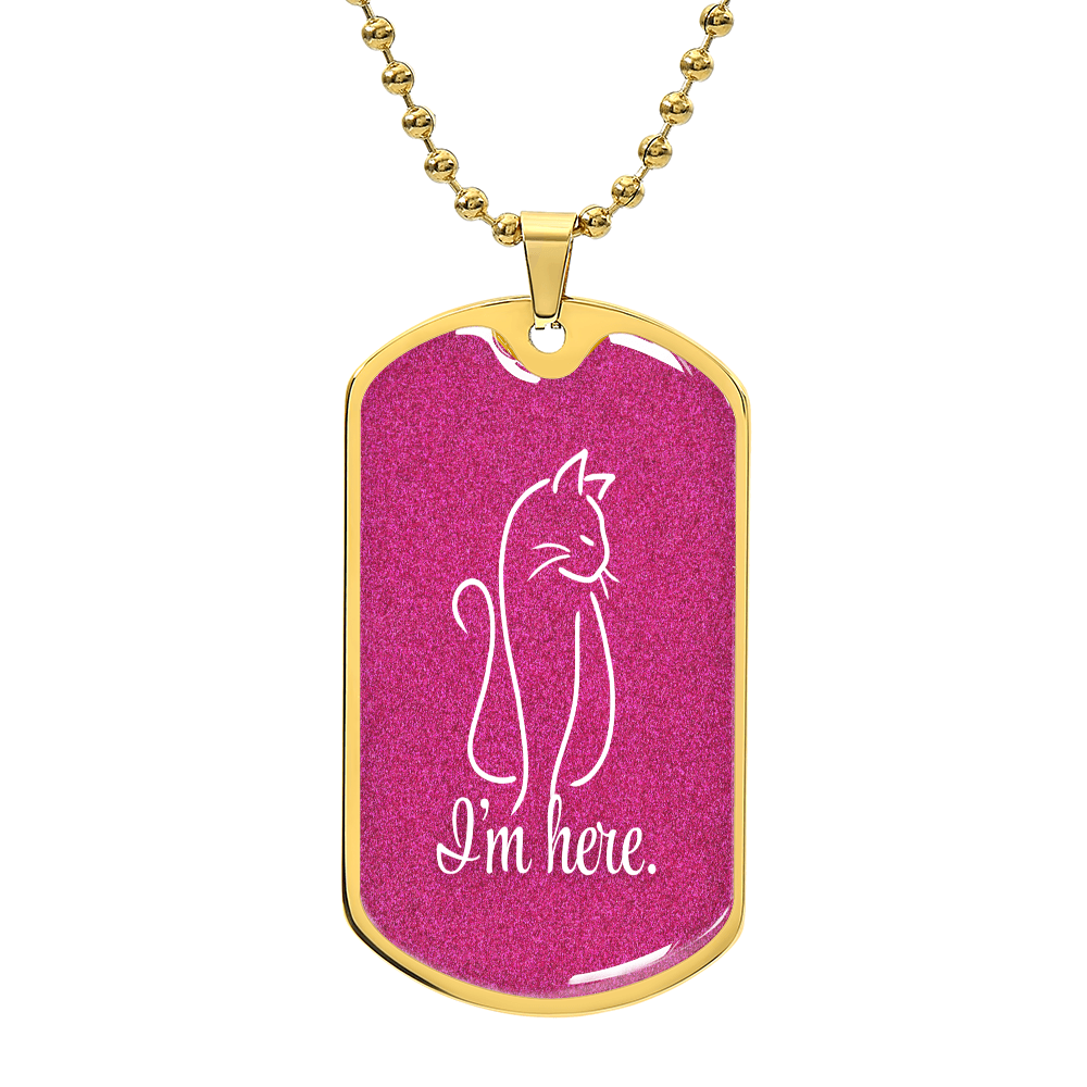 “I'm Here” Cat Line Art Dog Tag Necklace – Silver or Gold Finish