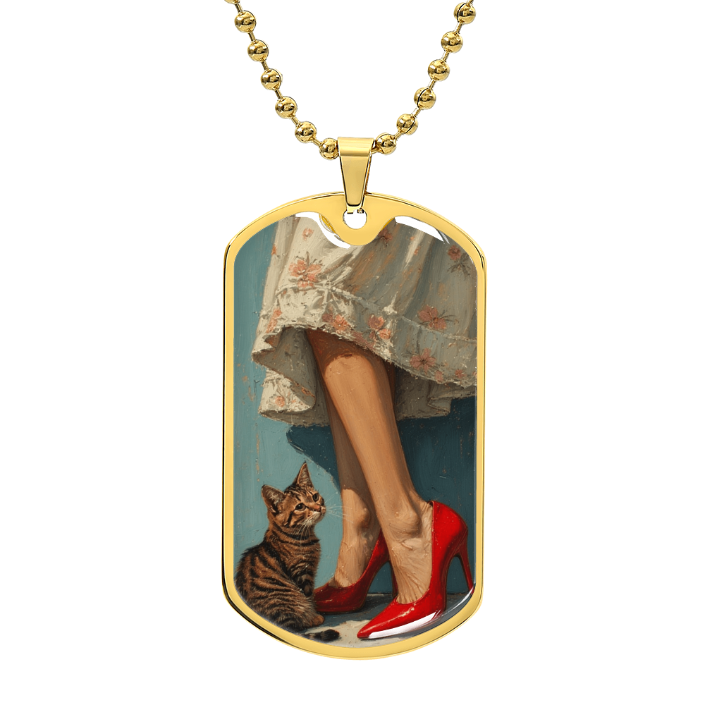Cat Lady in Red Dog Tag Necklace