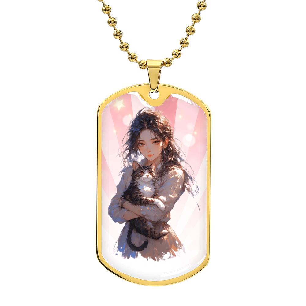 Anime Cat Lady Dog Tag Necklace