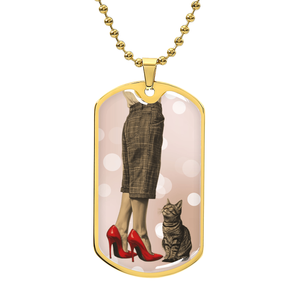 Red Shoe Cat Lady Dog Tag Necklace