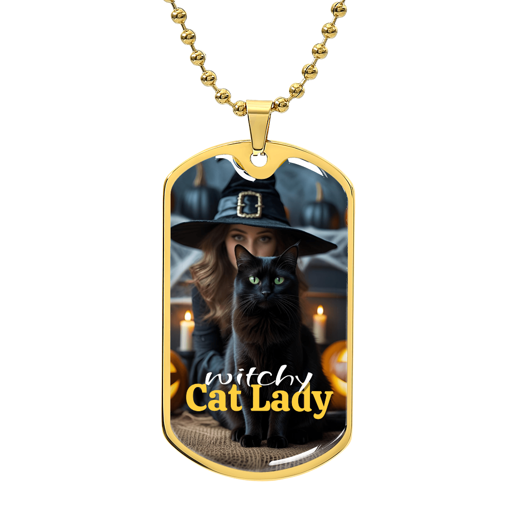 Witchy Cat Lady Dog Tag Necklace