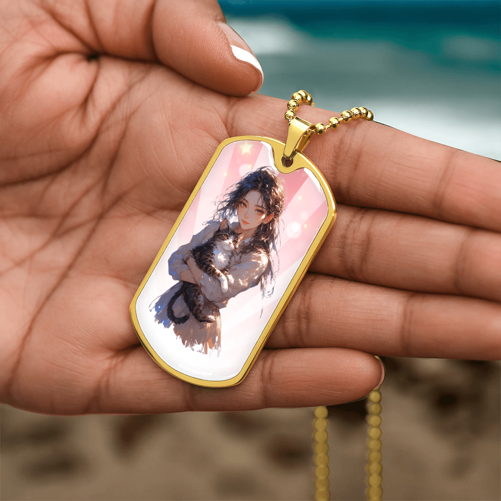 Anime Cat Lady Dog Tag Necklace