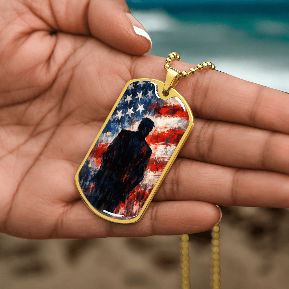 Abstract Americana Silhouette Dog Tag Necklace – Patriotic Statement Pendant