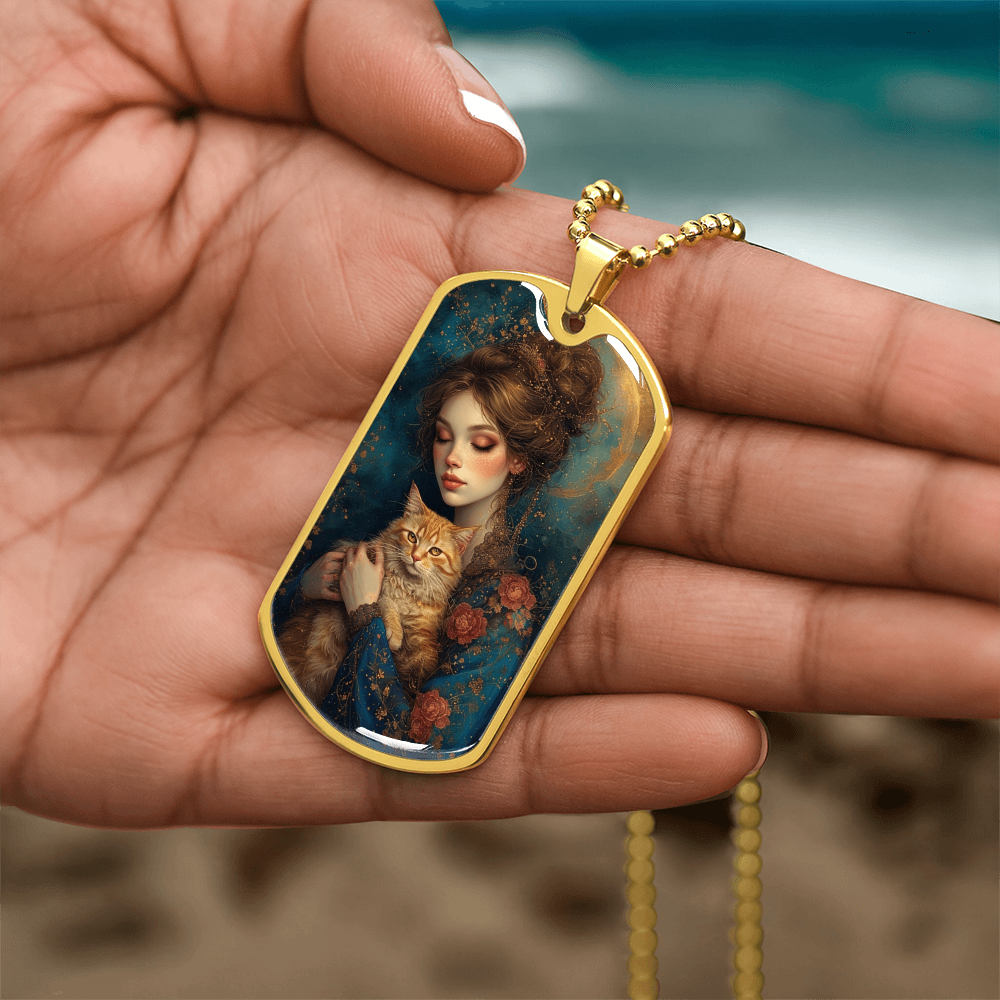 Beautiful Cat Lady with Roses Necklace
