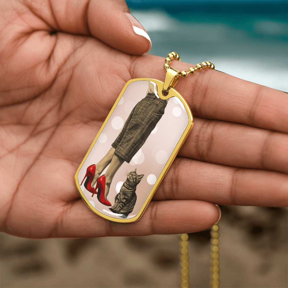 Red Shoe Cat Lady Dog Tag Necklace