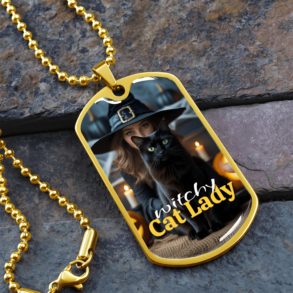 Witchy Cat Lady Dog Tag Necklace
