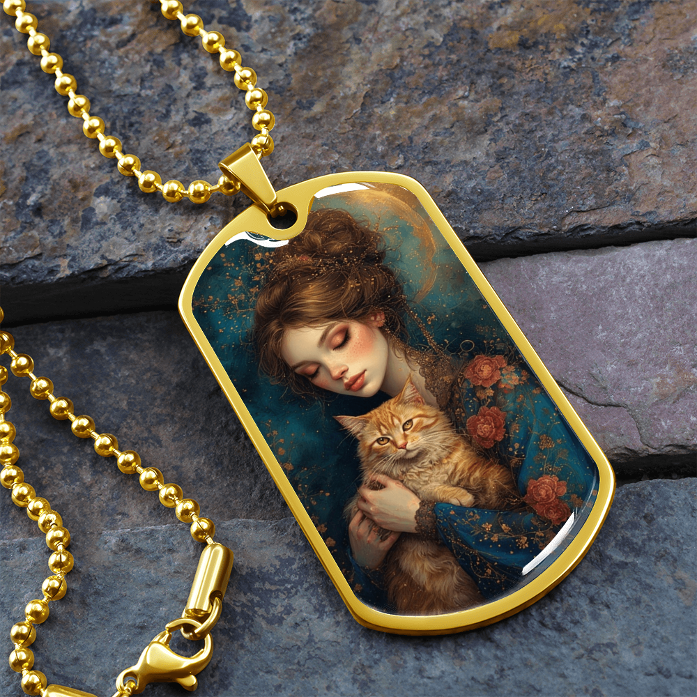 Beautiful Cat Lady with Roses Necklace