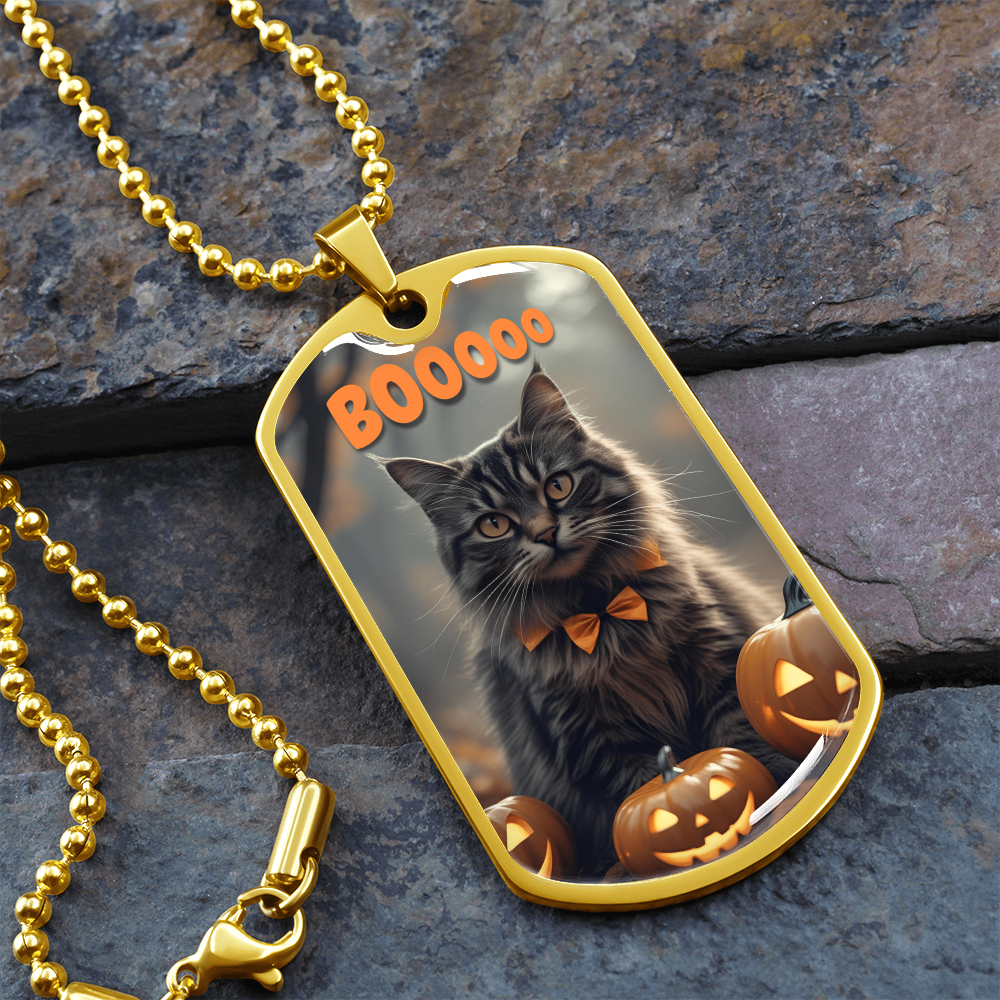 Boooo Kitty Halloween Dog Tag Necklace