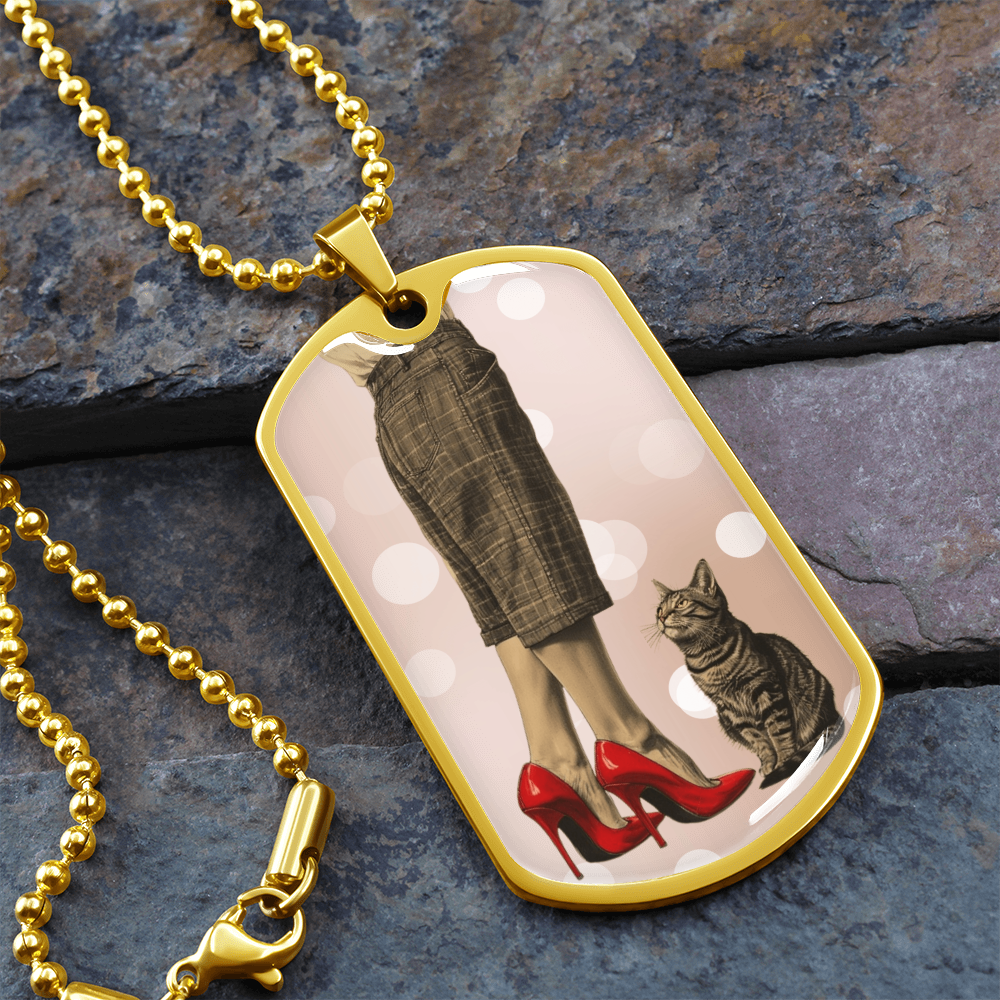 Red Shoe Cat Lady Dog Tag Necklace
