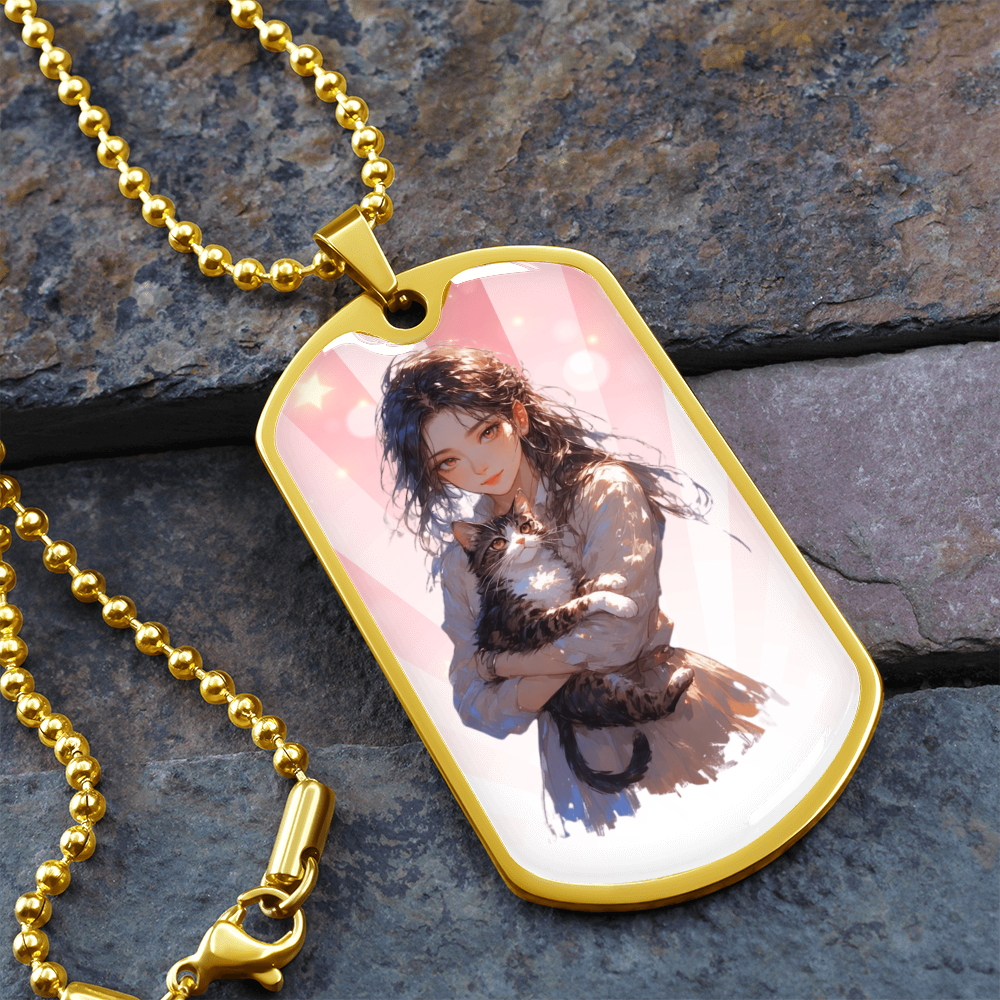 Anime Cat Lady Dog Tag Necklace