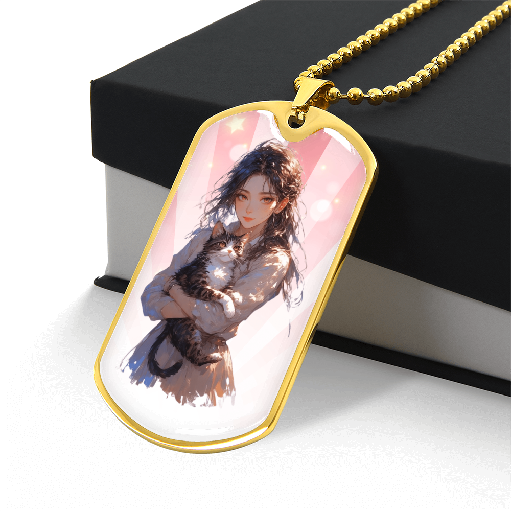 Anime Cat Lady Dog Tag Necklace