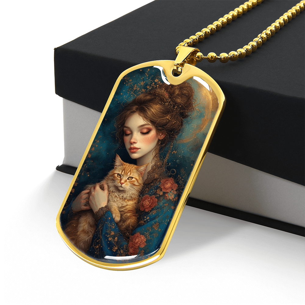 Beautiful Cat Lady with Roses Necklace