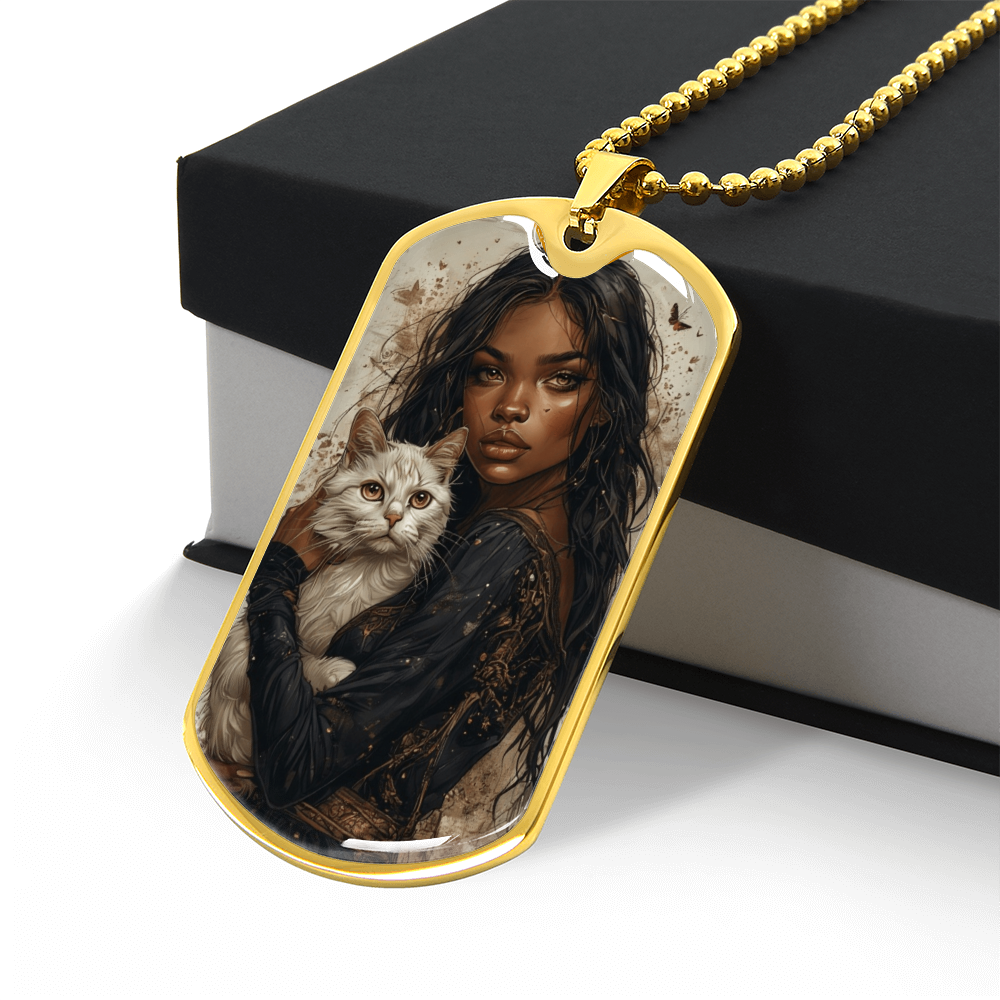Beautiful Strong Cat Lady Dog Tag Pendant Necklace