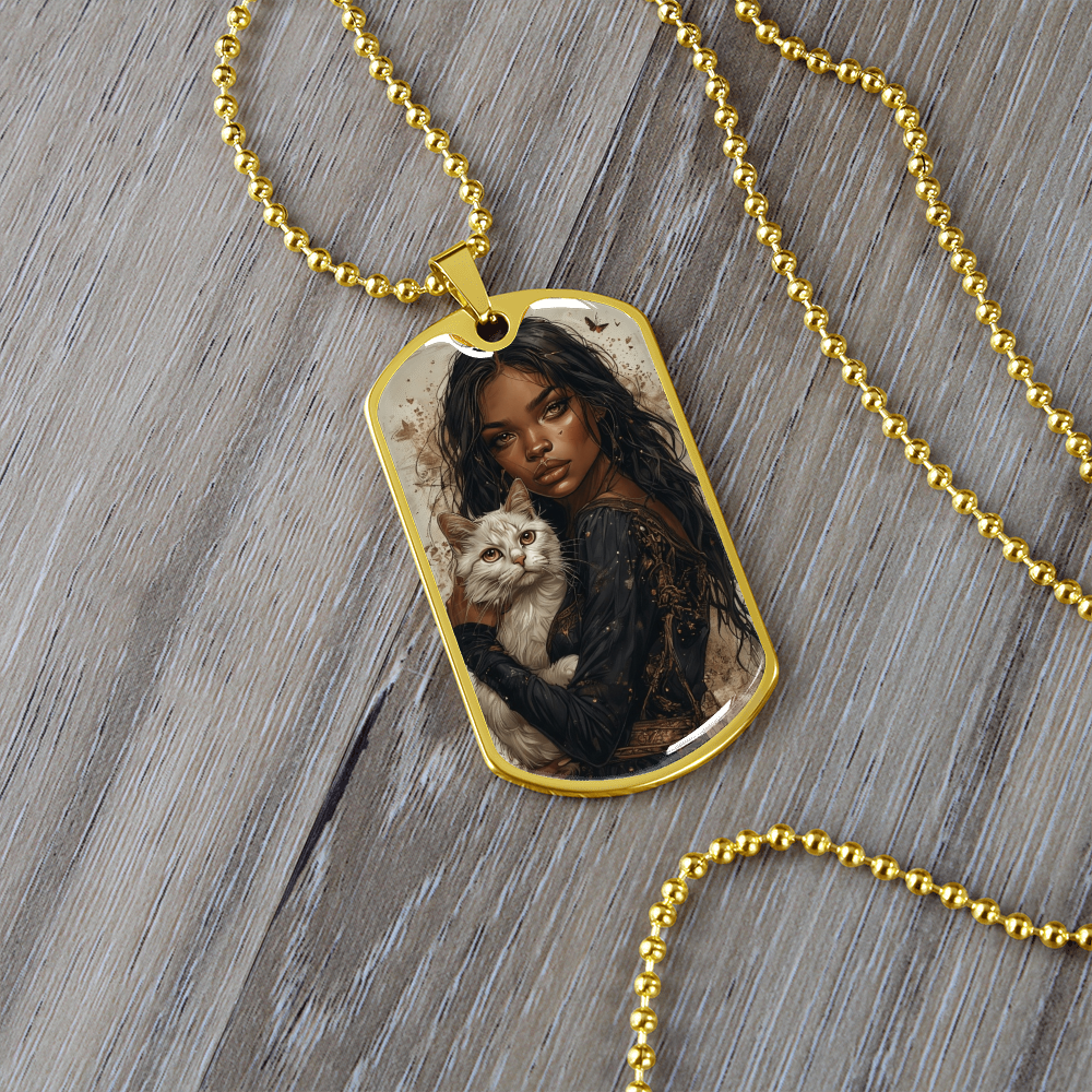 Beautiful Strong Cat Lady Dog Tag Pendant Necklace