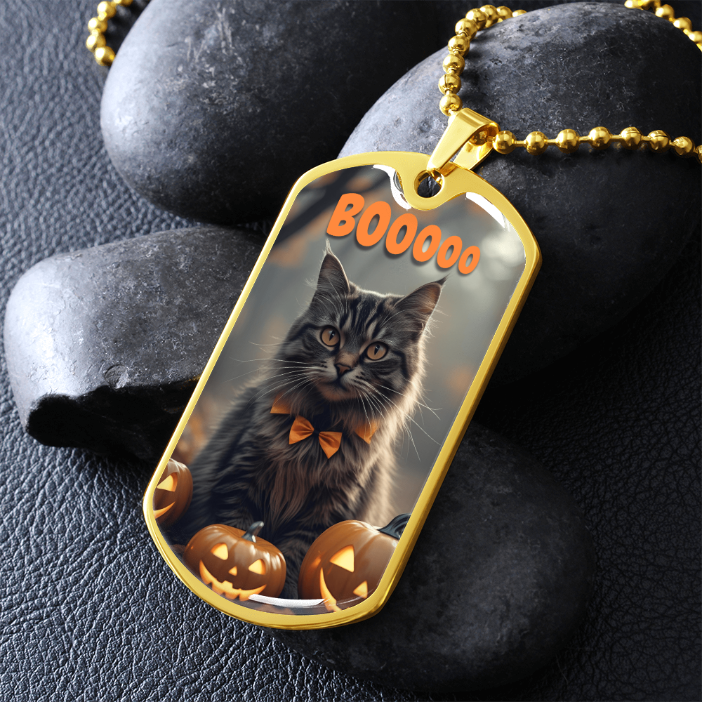 Boooo Kitty Halloween Dog Tag Necklace