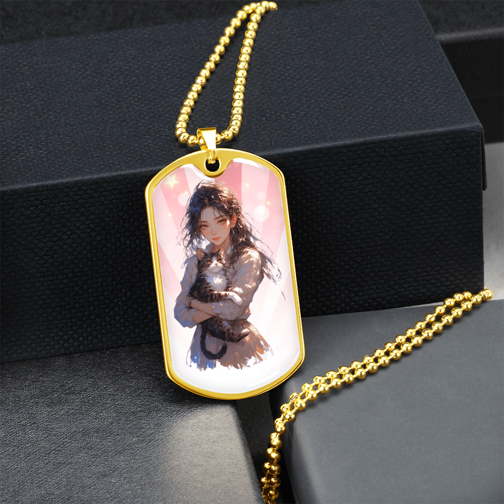 Anime Cat Lady Dog Tag Necklace