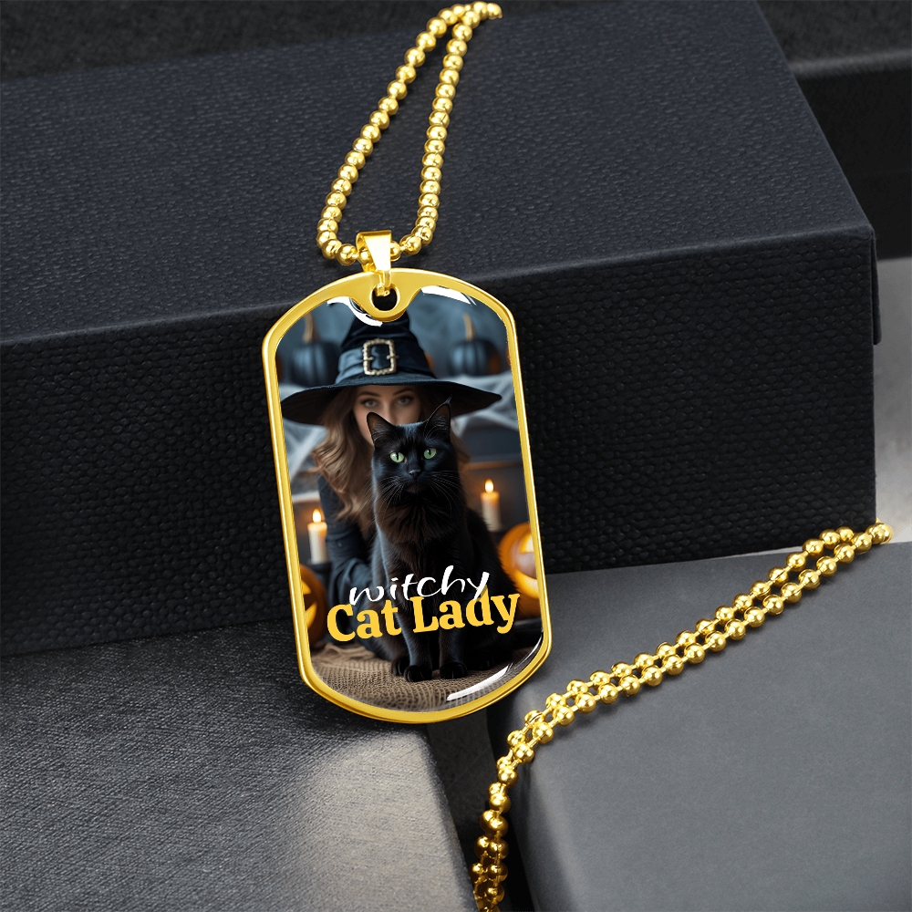 Witchy Cat Lady Dog Tag Necklace